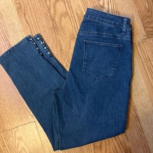 Chico's Dark Perfect Stretch fAnkle Jeans with Rhinestone Studded Detail Size 10
